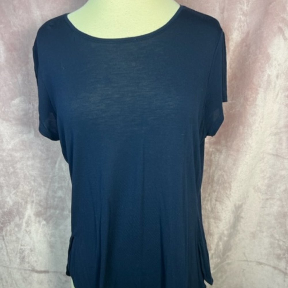 Ralph Lauren Lauren Womens Navy Blue Short Sleeve Crew Neck Casual Shirt Size L